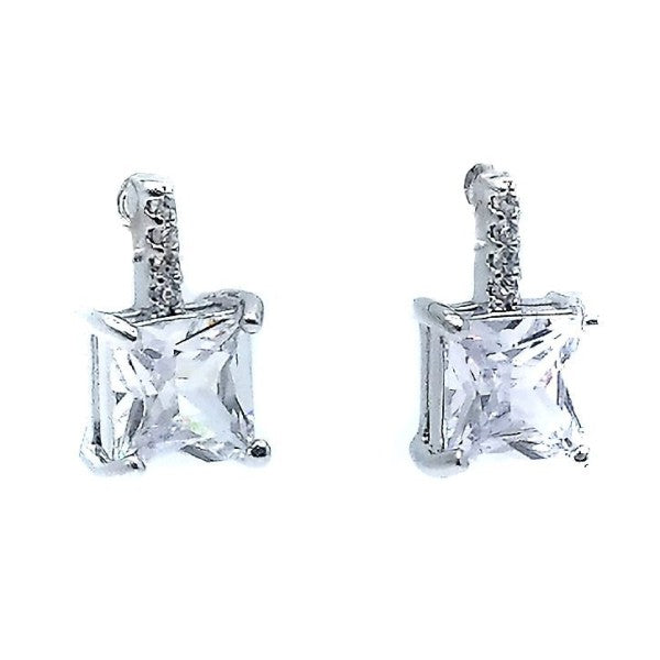 Tiny Square Bar Radiant Cubic Zirconia Stud