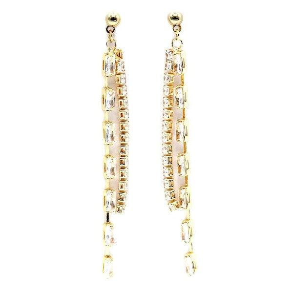 Baquette Square CZ Dangle Lines Earrings