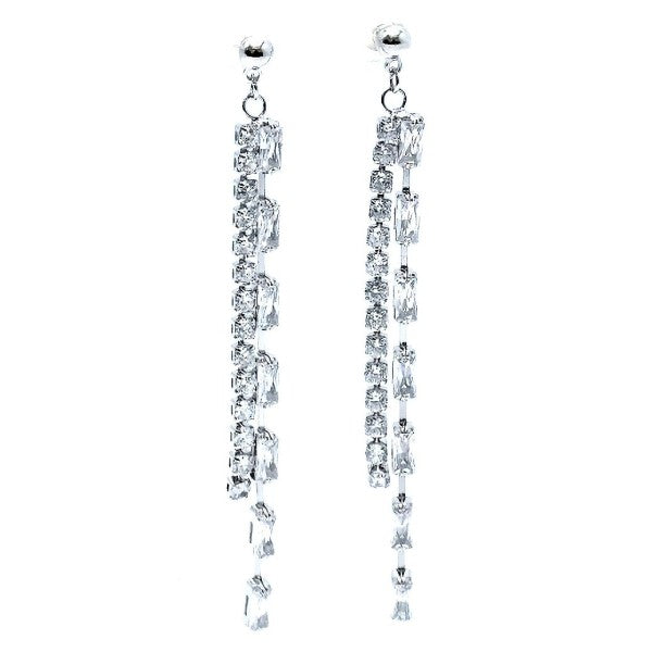 Baquette Square CZ Dangle Lines Earrings