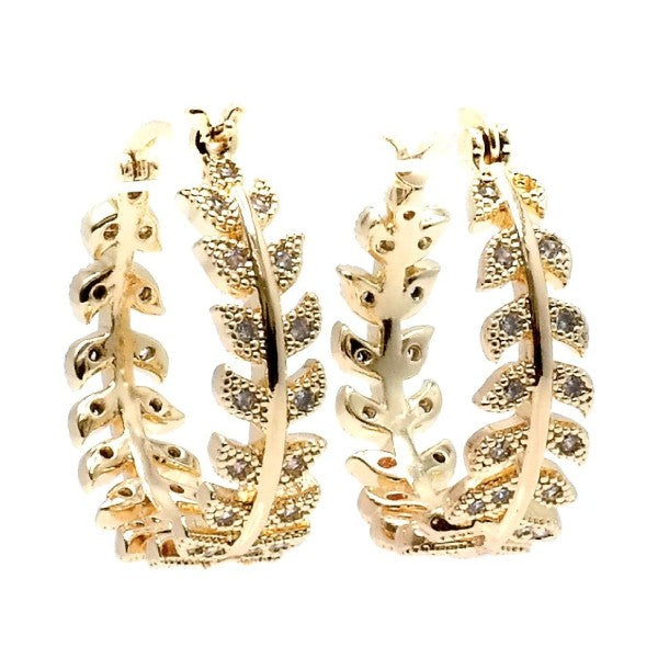Laurel Tree Leaves Wreath Theme Hoop Earrings