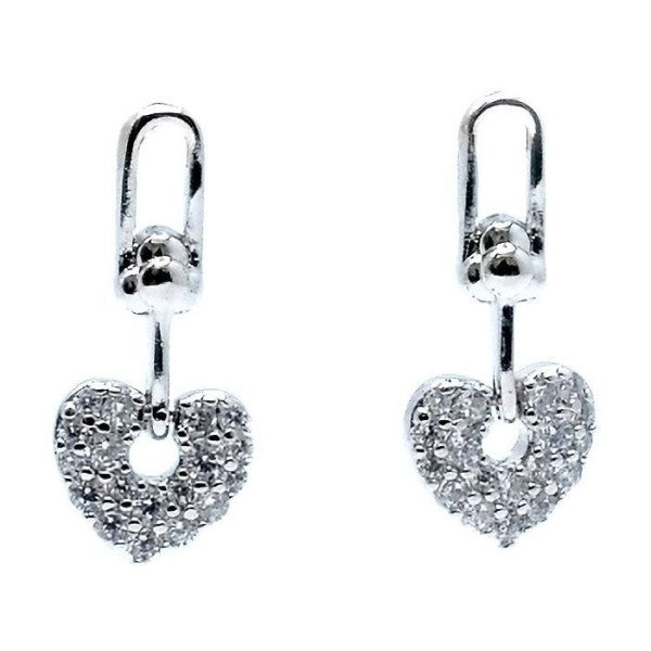 Cubic Zirconia Heart Dangle Moving Earrings