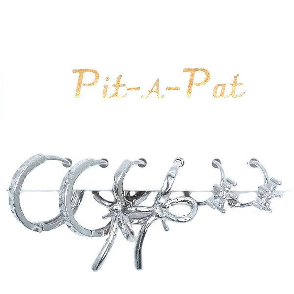 3 Pair Ribbon Theme Mini Hoop Stud Earrings