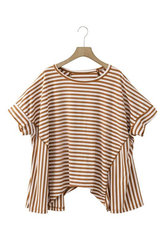 Cotton Black Striped Batwing Sleeve Oversized Top