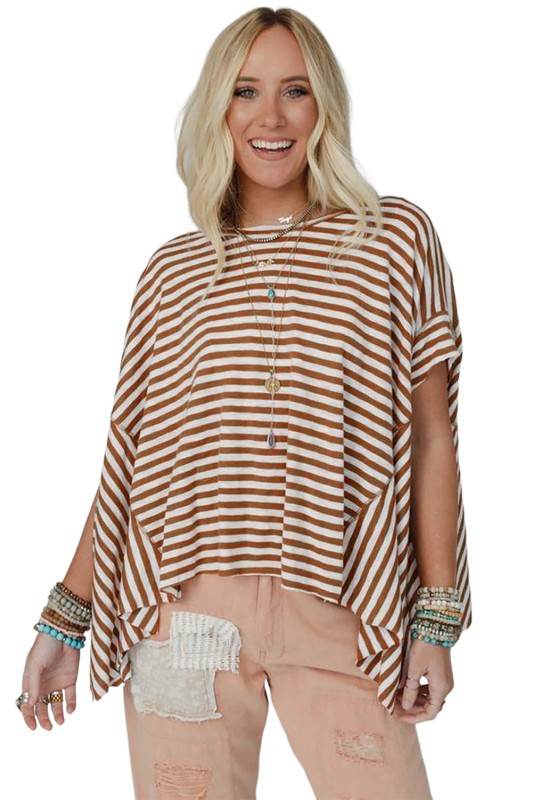 Cotton Black Striped Batwing Sleeve Oversized Top