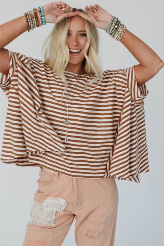 Cotton Black Striped Batwing Sleeve Oversized Top
