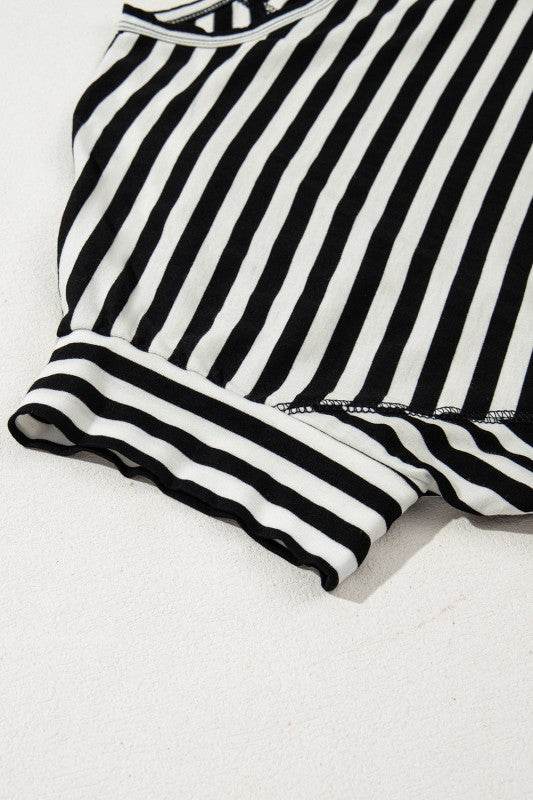 Cotton Black Striped Batwing Sleeve Oversized Top