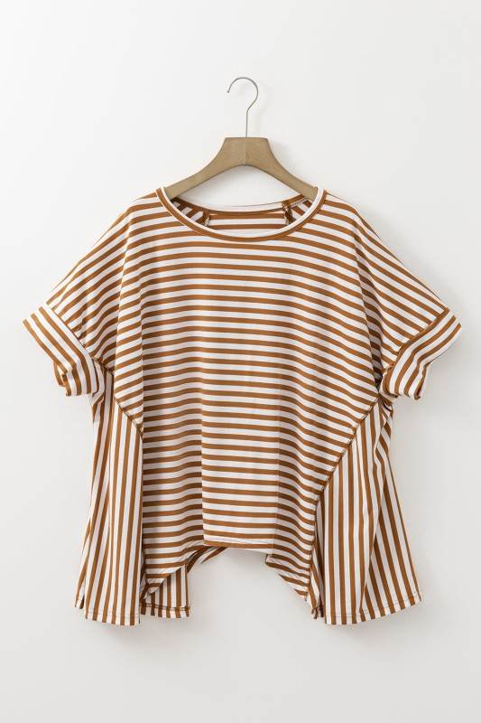 Cotton Black Striped Batwing Sleeve Oversized Top
