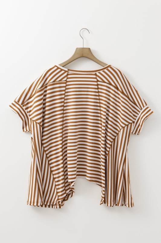 Cotton Black Striped Batwing Sleeve Oversized Top