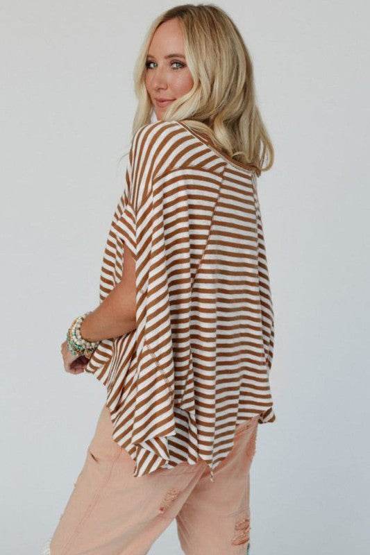 Cotton Black Striped Batwing Sleeve Oversized Top