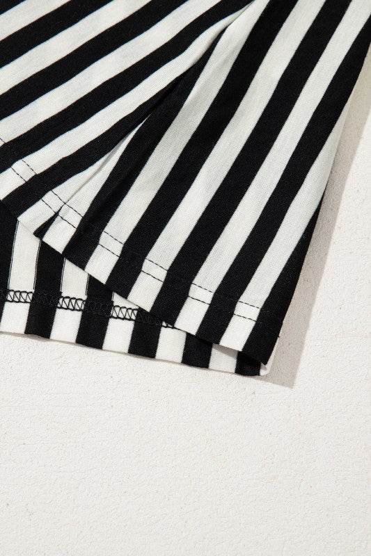 Cotton Black Striped Batwing Sleeve Oversized Top