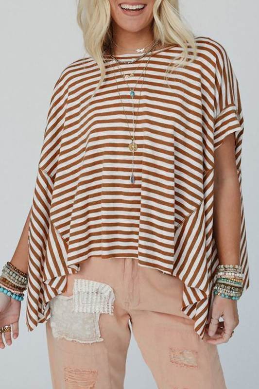 Cotton Black Striped Batwing Sleeve Oversized Top