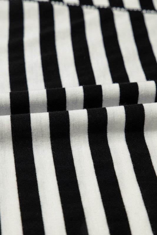Cotton Black Striped Batwing Sleeve Oversized Top