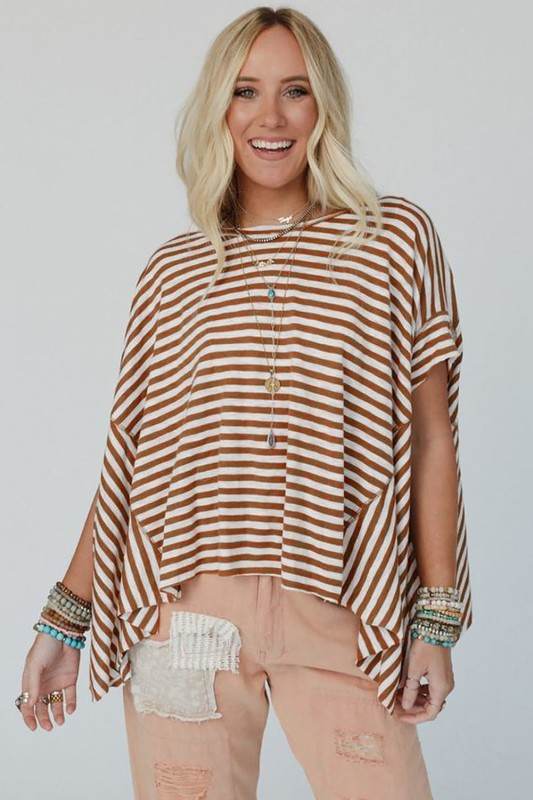 Cotton Black Striped Batwing Sleeve Oversized Top
