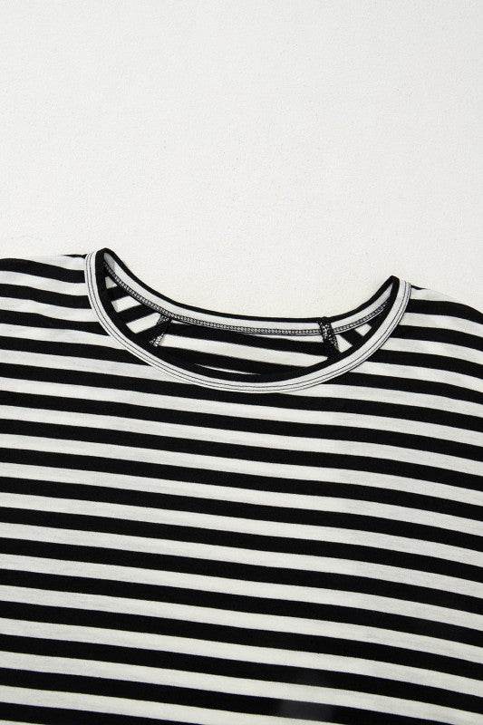 Cotton Black Striped Batwing Sleeve Oversized Top