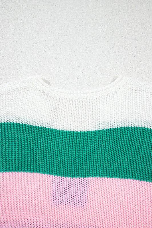 Multicolour Colorblock Notch V Neck Knit T Shirt
