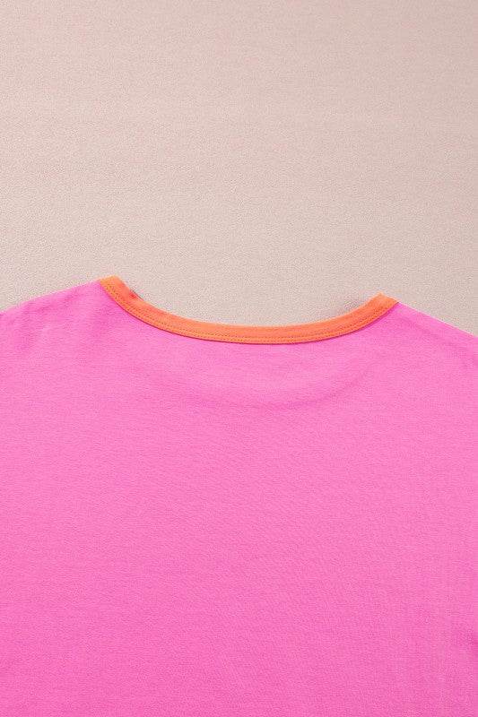 Dark Blue Color Block Sleeve Loose Fit Top