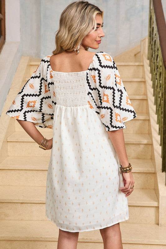 Ivory angel sleeve mini dress
