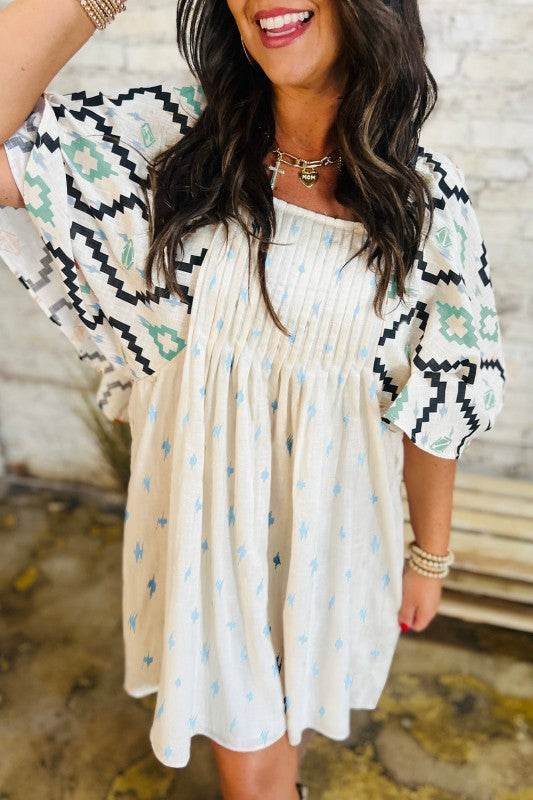 Ivory angel sleeve mini dress