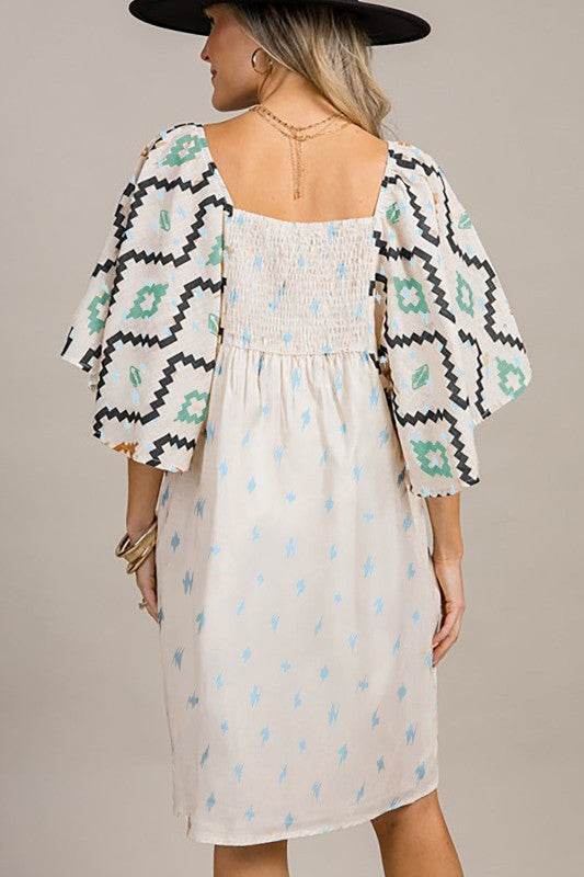 Ivory angel sleeve mini dress