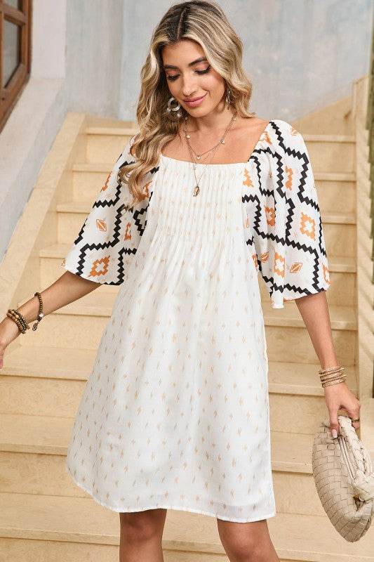 Ivory angel sleeve mini dress