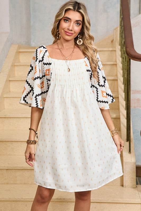 Ivory angel sleeve mini dress