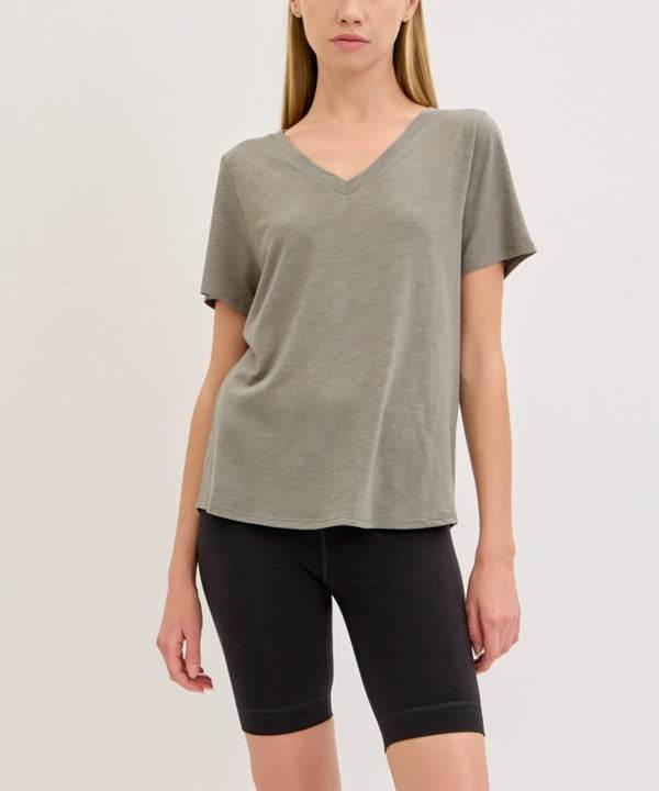BAMBOO COTTON SLUB V NECK SHORT SLEEVE