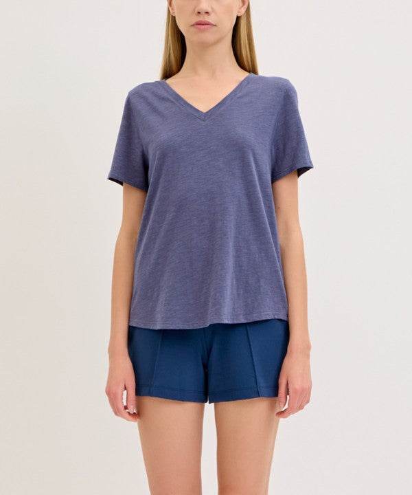 BAMBOO COTTON SLUB V NECK SHORT SLEEVE