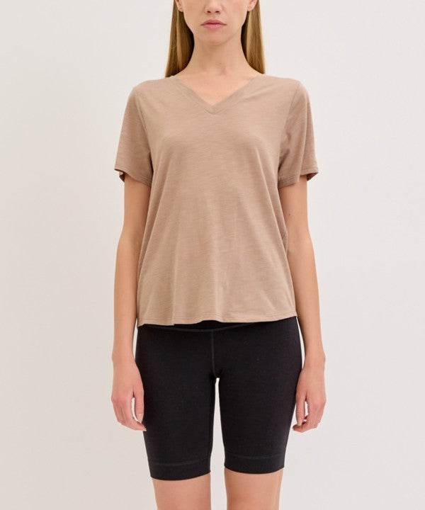 BAMBOO COTTON SLUB V NECK SHORT SLEEVE