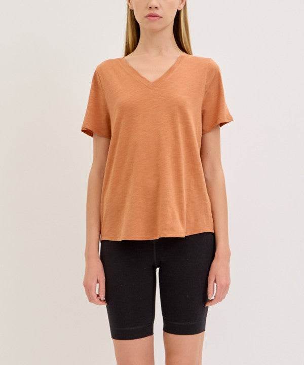 BAMBOO COTTON SLUB V NECK SHORT SLEEVE