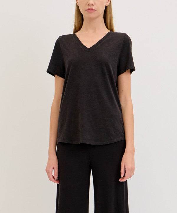 BAMBOO COTTON SLUB V NECK SHORT SLEEVE