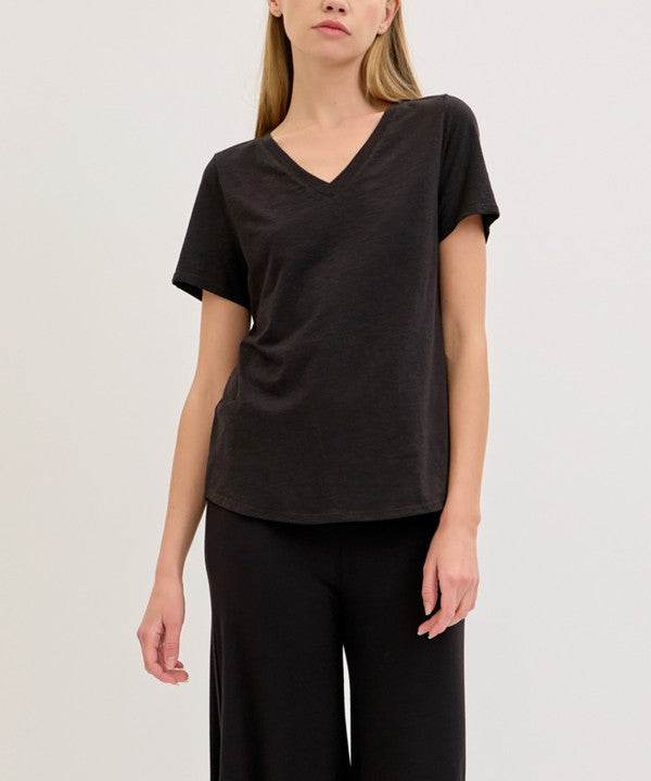 BAMBOO COTTON SLUB V NECK SHORT SLEEVE