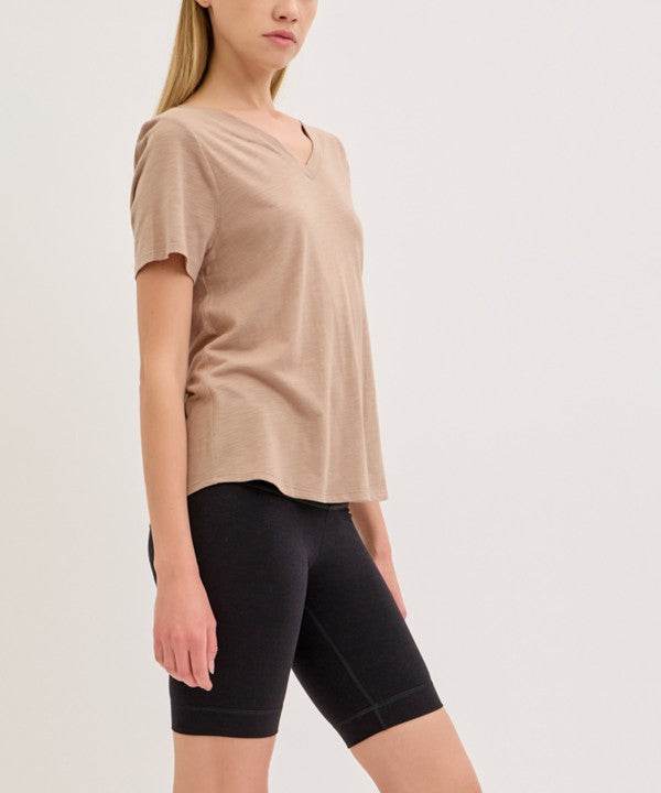 BAMBOO COTTON SLUB V NECK SHORT SLEEVE