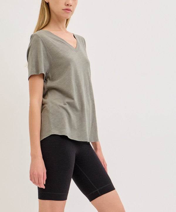 BAMBOO COTTON SLUB V NECK SHORT SLEEVE