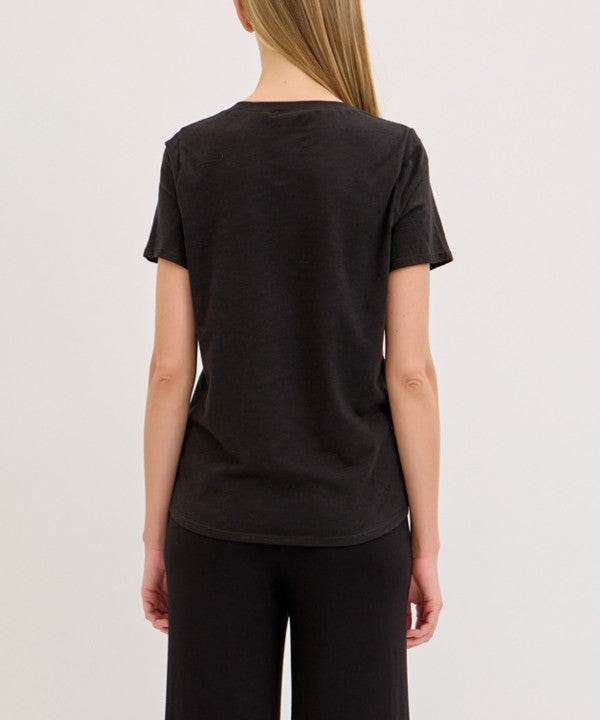 BAMBOO COTTON SLUB V NECK SHORT SLEEVE