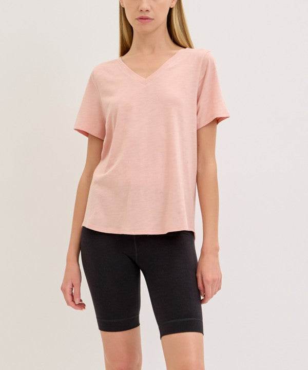 BAMBOO COTTON SLUB V NECK SHORT SLEEVE