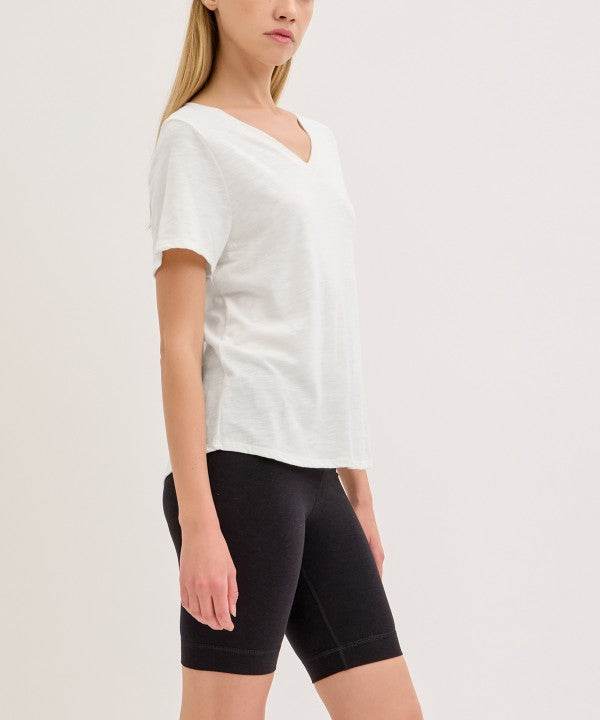 BAMBOO COTTON SLUB V NECK SHORT SLEEVE