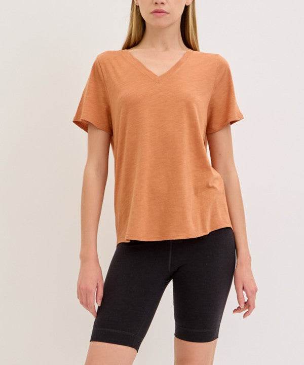 BAMBOO COTTON SLUB V NECK SHORT SLEEVE