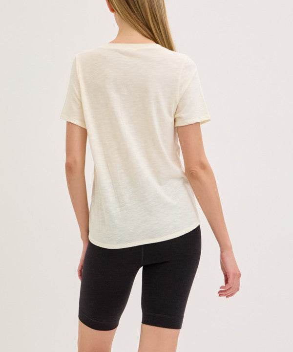 BAMBOO COTTON SLUB V NECK SHORT SLEEVE