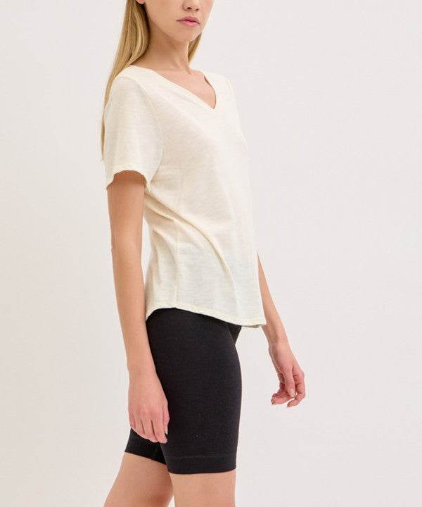 BAMBOO COTTON SLUB V NECK SHORT SLEEVE