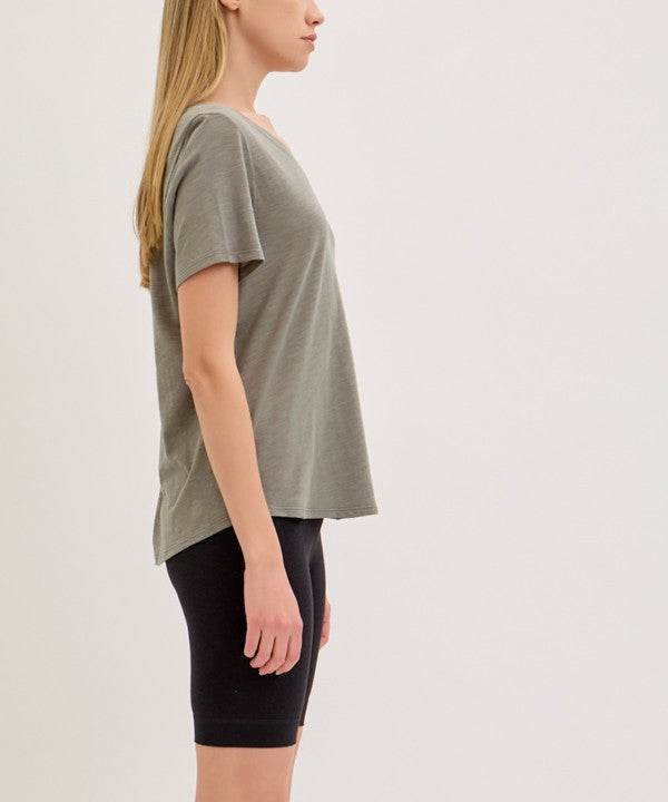 BAMBOO COTTON SLUB V NECK SHORT SLEEVE