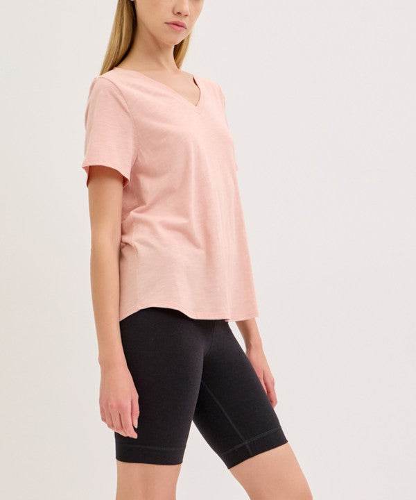 BAMBOO COTTON SLUB V NECK SHORT SLEEVE
