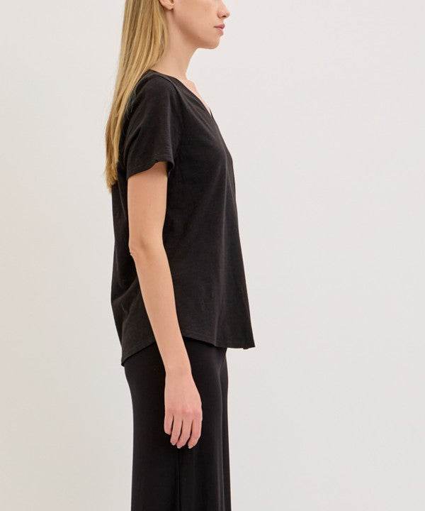 BAMBOO COTTON SLUB V NECK SHORT SLEEVE