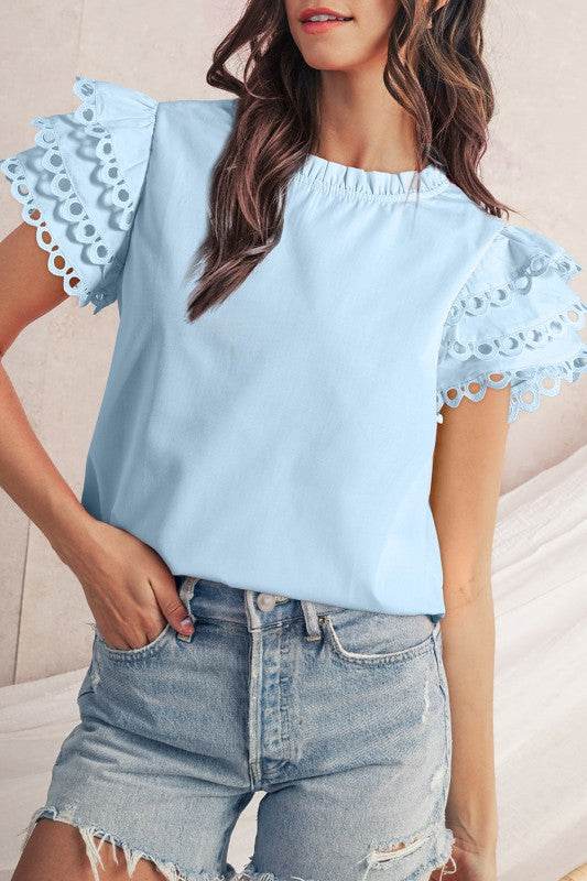 cotton mint ruffle layered blouse