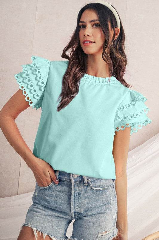 cotton mint ruffle layered blouse