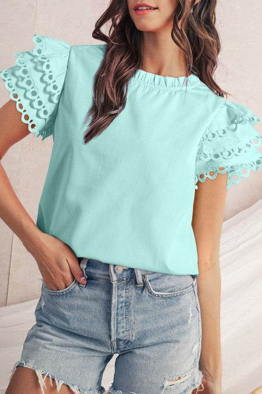 cotton mint ruffle layered blouse