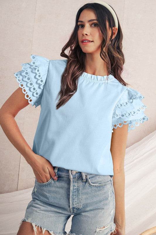 cotton mint ruffle layered blouse