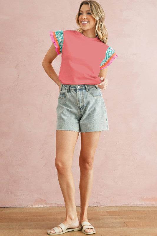 cotton peach ruffle layered top