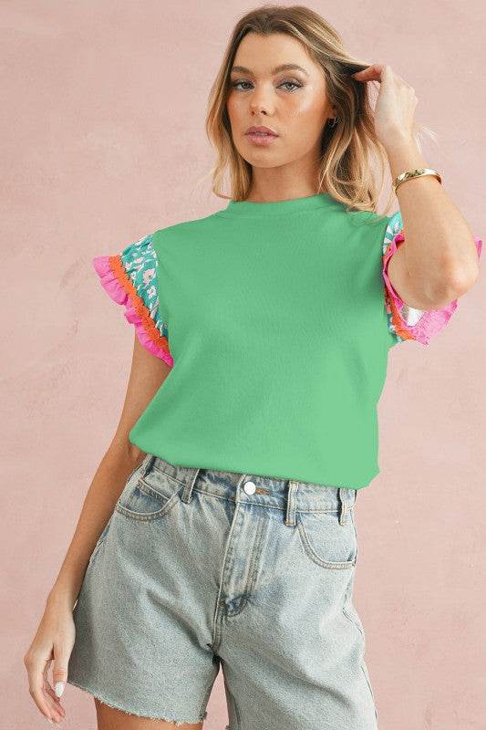 cotton peach ruffle layered top