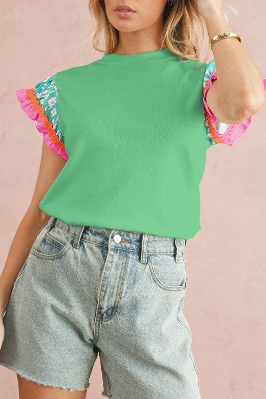 cotton peach ruffle layered top
