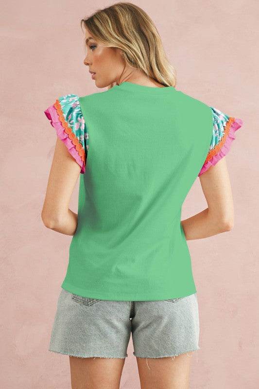 cotton peach ruffle layered top